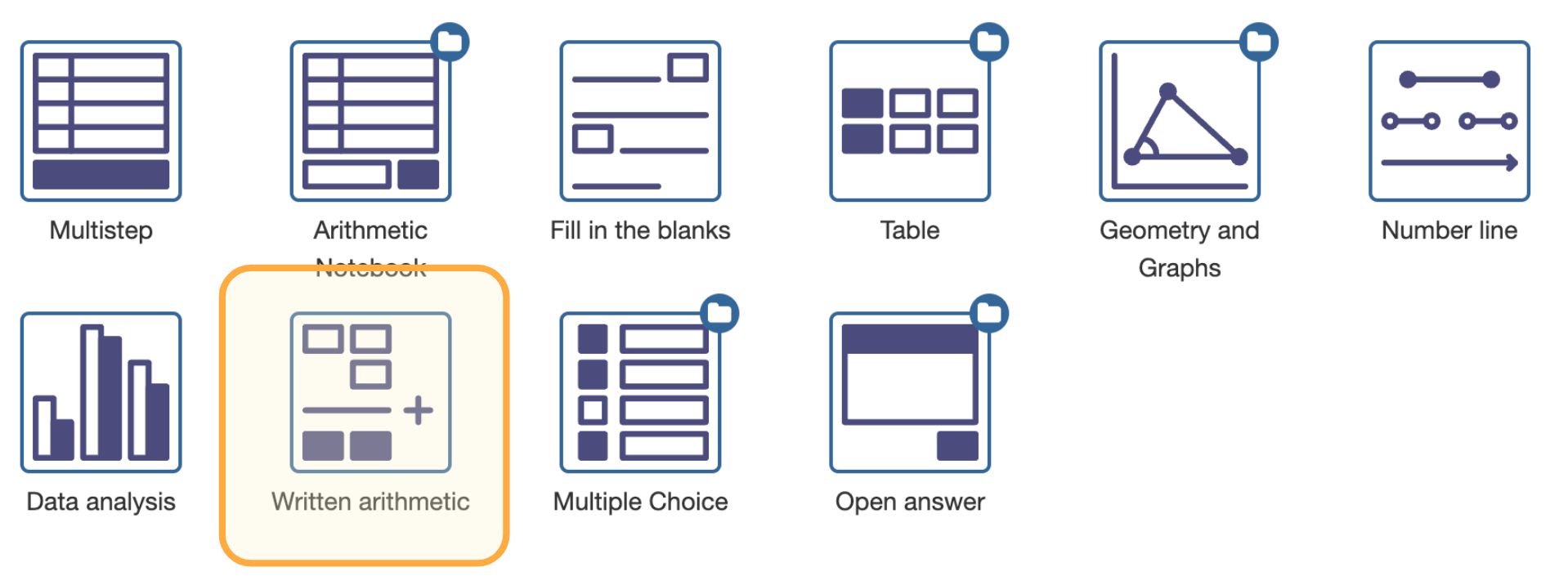 Selecting the Written Arithmetic question type Selecting the Written Arithmetic question type